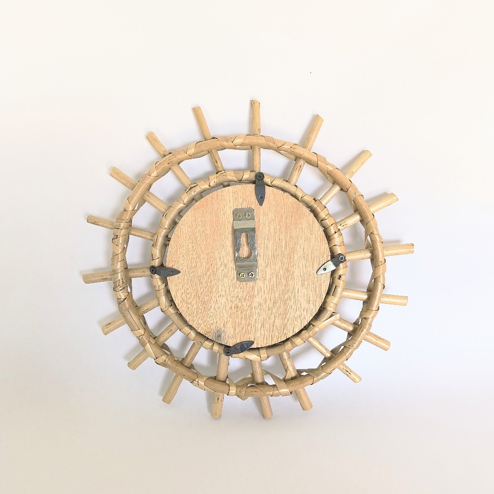 BOHO Natural Bamboo Rattan Sunburst Wall Mirror 11" Round - Picture 6 of 6